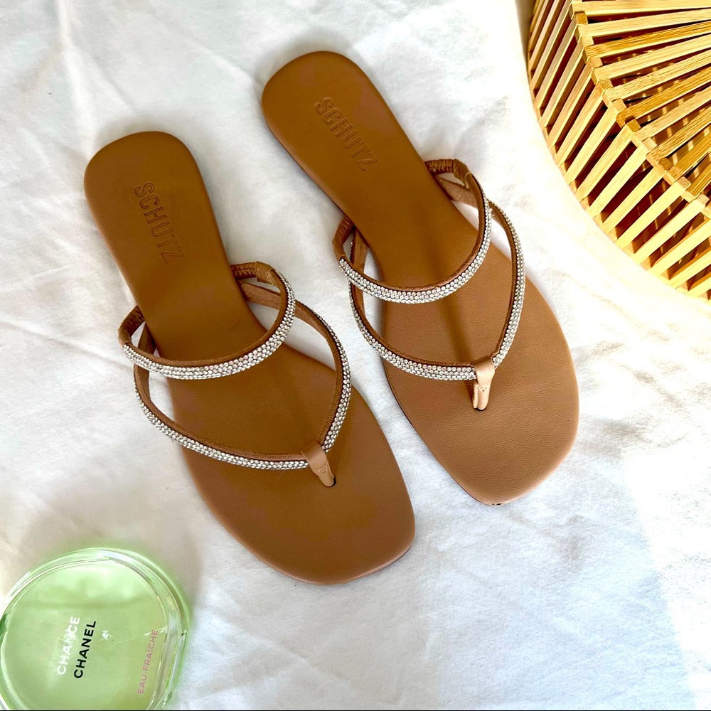 {schutz} tan jeweled sandals